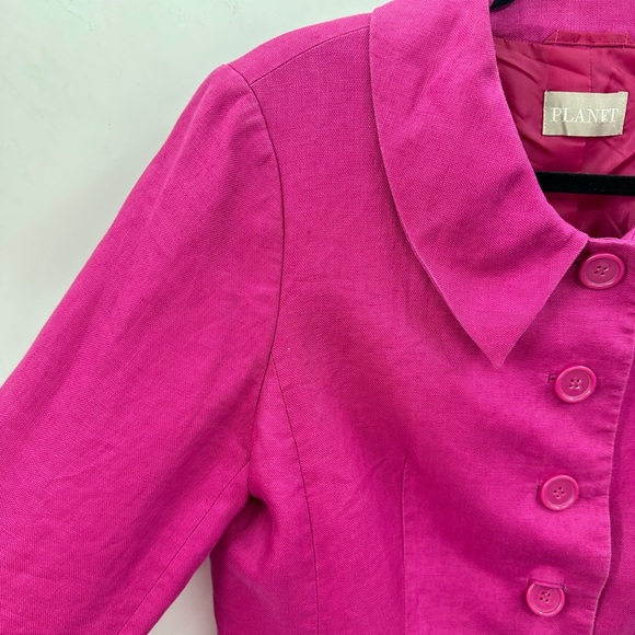 PLANET 12 Linen large button Scandi girl timeless effortless Lagonlook blazer - Picture 4 of 10